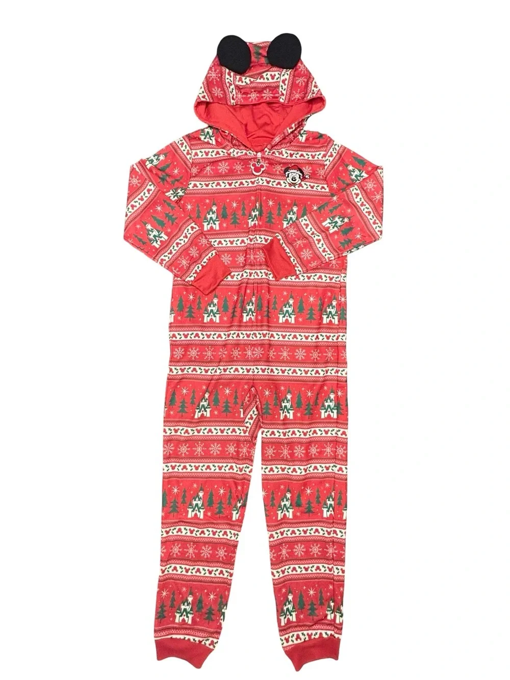 NWT Disney holiday 2025 Mickey Mouse Icon one piece pajamas hood ears kids 7/8